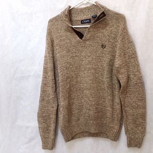 Chaps Men’s Marled Tan with Brown Suede Sweater